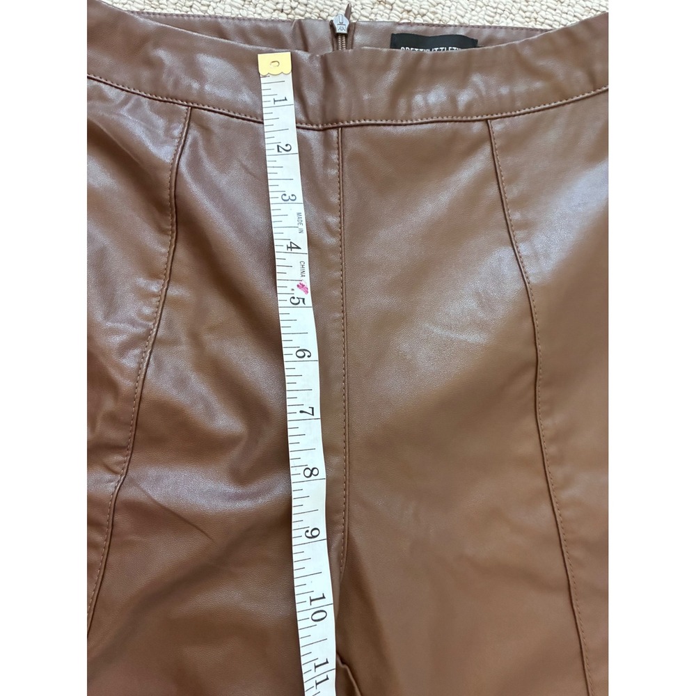 PrettyLittleThing Brown Faux‎ Leather Pants Size 4 High Waist Trousers - Picture 6 of 7